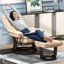 HOMCOM Beige PU Leather Manual Recliner Armchair with Footrest - Size: Single - Yellow - Wilko
