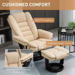 HOMCOM Beige PU Leather Manual Recliner Armchair with Footrest - Size: Single - Yellow - Wilko - thumbnail 7