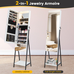 Costway White LED Full Length Mirror Jewellery Armoire - Size: 134 x 47cm - Wilko - thumbnail 6