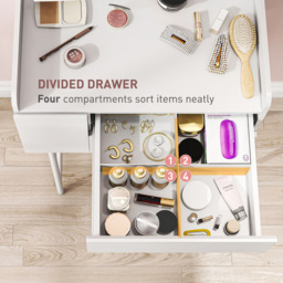 Portland 3 Drawer White Makeup Dressing Table with Mirror - Size: 131 x 42.5 x 60cm - Wilko - thumbnail 6