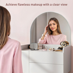 Portland 3 Drawer White Makeup Dressing Table with Mirror - Size: 131 x 42.5 x 60cm - Wilko - thumbnail 7