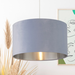 Lighting Collection Light Blue Silver Inner Velvet Drum Shade 45cm - Size: 26 x 45 x 45cm - Wilko - thumbnail 3