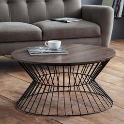 Julian Bowen Jersey Walnut Round Wire Coffee Table - Size: 80 x 80 x 40cm - Black - Wilko
