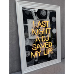 Splashbax Last Night a Dj Saved My Life White Premium Gallery Frame LED Neon Wall Art - Size: 105 x 75 x 7cm - Multi - Wilko - thumbnail 5