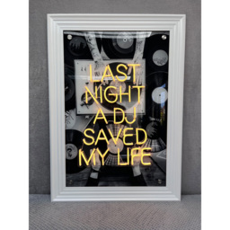 Splashbax Last Night a Dj Saved My Life White Premium Gallery Frame LED Neon Wall Art - Size: 105 x 75 x 7cm - Multi - Wilko - thumbnail 3