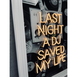 Splashbax Last Night a Dj Saved My Life White Premium Gallery Frame LED Neon Wall Art - Size: 105 x 75 x 7cm - Multi - Wilko - thumbnail 4