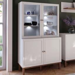 Florence Wensley 4 Door Light Grey and Oak Glass Display Cabinet with LED Lighting - Size: 162.8 x 99.9 x 41.7cm - Multi - Furniture To Go - Wilko