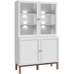 Florence Wensley 4 Door Light Grey and Oak Glass Display Cabinet with LED Lighting - Size: 162.8 x 99.9 x 41.7cm - Multi - Furniture To Go - Wilko - thumbnail 3