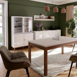 Florence Wensley 4 Door Light Grey and Oak Glass Display Cabinet with LED Lighting - Size: 162.8 x 99.9 x 41.7cm - Multi - Furniture To Go - Wilko - thumbnail 7