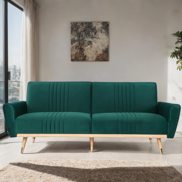 H&O Direct 2 Seater Sofa Bed - Green - Wilko - image 1