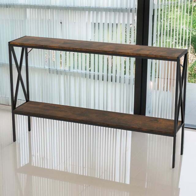 Costway 2 Tier Rustic Brown Metal Console Table - Size: 120 x 23 x 74cm - Wilko - image 1