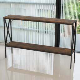 Costway 2 Tier Rustic Brown Metal Console Table - Size: 120 x 23 x 74cm - Wilko