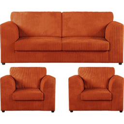 Luxor 5 Seater Orange Jumbo Cord Full Back Sofa Suite - Wilko - thumbnail 3