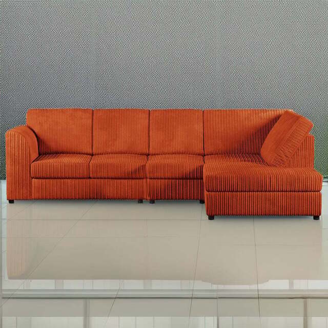 Luxor 4 Seater Orange Jumbo Cord Right Hand Facing Full Back L Shaped Corner Sofa Set - Wilko - image 1