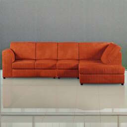 Luxor 4 Seater Orange Jumbo Cord Right Hand Facing Full Back L Shaped Corner Sofa Set - Wilko - thumbnail 1