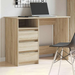 vidaXL 3 Drawer Single Shelf Computer Desk Sonoma Oak - Size: 75 x 102 x 50cm - Brown - Wilko