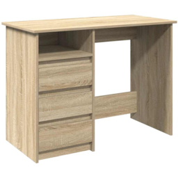 vidaXL 3 Drawer Single Shelf Computer Desk Sonoma Oak - Size: 75 x 102 x 50cm - Brown - Wilko - thumbnail 3