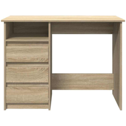 vidaXL 3 Drawer Single Shelf Computer Desk Sonoma Oak - Size: 75 x 102 x 50cm - Brown - Wilko - thumbnail 4