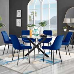 Furniturebox Arona Cesano 6 Seater Round Dining Set Navy and Black - Blue - Wilko - thumbnail 1