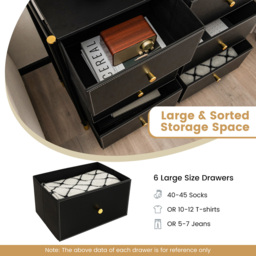 Costway 6 Drawer Chest of Drawers - Black - Wilko - thumbnail 7