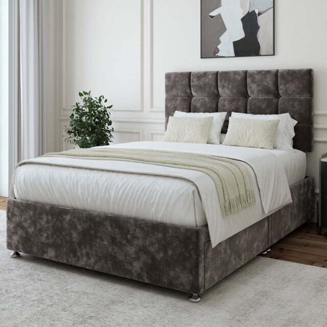Bedmaster Super King Charcoal Chenille 2 Drawer Divan Base with Pearl Headboard - Grey - Wilko - image 1