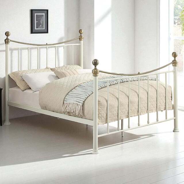 OAT Home Hampstead Double White and Brass Metal Bed - Wilko - image 1