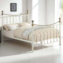 OAT Home Hampstead Double White and Brass Metal Bed - Wilko