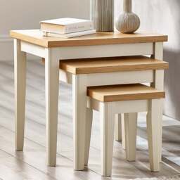 Furniturebox Isolde Oak and Cream Wooden Nest of Tables Set of 3 - Size: 40 x 55 x 52cm - Brown - Wilko - thumbnail 1
