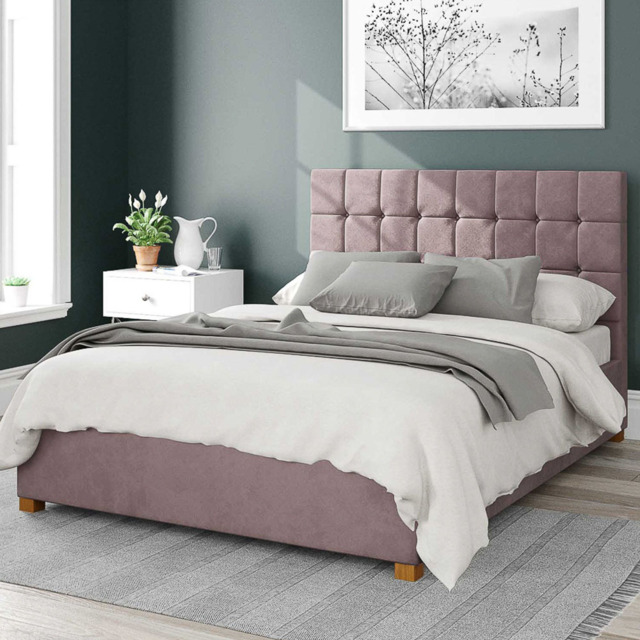 Aspire Sinatra Small Double Blush Plush Velvet Ottoman Bed - Pink - Aspire Beds - Wilko - image 1
