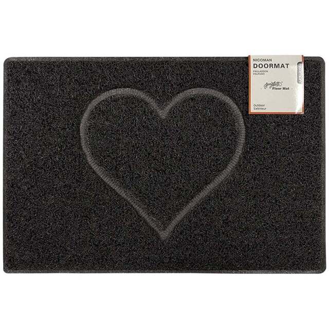 Oseasons Black Heart Embossed Doormat with Open Back 60 x 40cm - Wilko - image 1