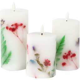 Avilo 3 Piece Flower Embedded Wax Candle Set - Size: 10 x 7.6 x 7.6cm - Multi - Wilko