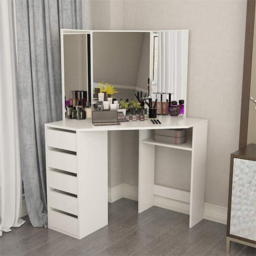 Portland 5 Drawer White Corner Dressing Table Set with Mirror - Size: 53 x 111 x 141cm - Wilko - thumbnail 6