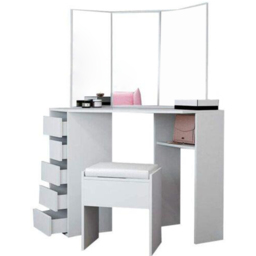 Portland 5 Drawer White Corner Dressing Table Set with Mirror - Size: 53 x 111 x 141cm - Wilko - thumbnail 5