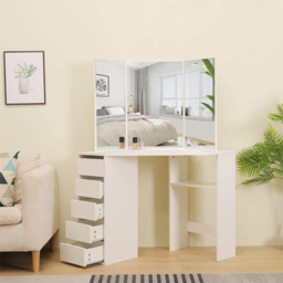 Portland 5 Drawer White Corner Dressing Table Set with Mirror - Size: 53 x 111 x 141cm - Wilko - thumbnail 7