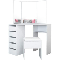 Portland 5 Drawer White Corner Dressing Table Set with Mirror - Size: 53 x 111 x 141cm - Wilko - thumbnail 3