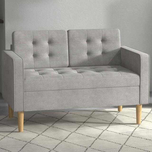 Portland 2 Seater Light Grey Cotton Sofa with Hidden Storage - Wilko - image 1