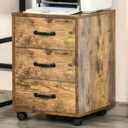 Portland 3 Drawer Wood Effect Rolling File Cabinet - Size: 3 Drawers - Brown - Wilko