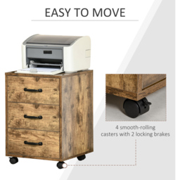 Portland 3 Drawer Wood Effect Rolling File Cabinet - Size: 3 Drawers - Brown - Wilko - thumbnail 7