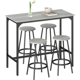 HOMCOM 4 Seater Grey Wood and Metal Bar Table and Stool Set - Wilko - thumbnail 3