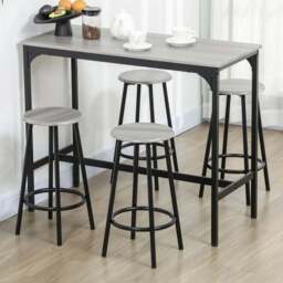 HOMCOM 4 Seater Grey Wood and Metal Bar Table and Stool Set - Wilko