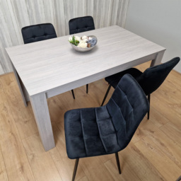 Portland 4 Seater Square Velvet Dining Table Set Arrow Grey and Black - Wilko