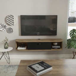 Decorotika Ibarra Single Door 2 Shelf Oud and Black Wall Mounted TV Unit - Size: 23.4 x 120 x 29.6cm - Multi - Wilko - thumbnail 6