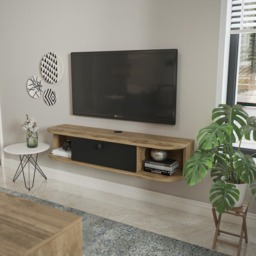 Decorotika Ibarra Single Door 2 Shelf Oud and Black Wall Mounted TV Unit - Size: 23.4 x 120 x 29.6cm - Multi - Wilko - thumbnail 4