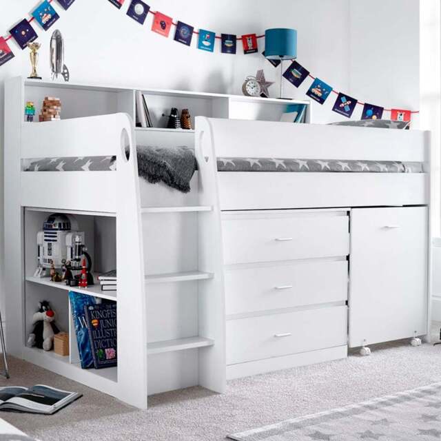Ersa Mid Sleeper White Desk and Storage Bed with Memory Foam Mattress - Size: Single - Bedmaster - Wilko - image 1