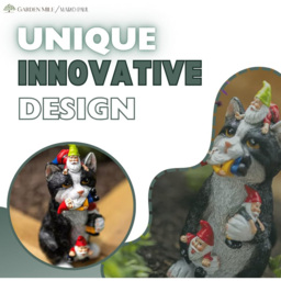 Marco Paul Cat Eating Gnomes Garden Ornament - Size: 11.5 x 23 x 9.5cm - Black - Wilko - thumbnail 5