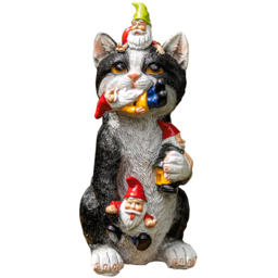 Marco Paul Cat Eating Gnomes Garden Ornament - Size: 11.5 x 23 x 9.5cm - Black - Wilko - thumbnail 1