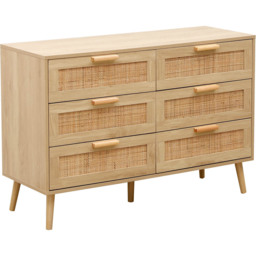 FurnitureHMD 6 Drawer Natural Rattan Woven Front Wooden Chest of Drawers - Yellow - Wilko - thumbnail 3