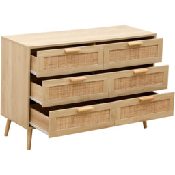 FurnitureHMD 6 Drawer Natural Rattan Woven Front Wooden Chest of Drawers - Yellow - Wilko - thumbnail 4