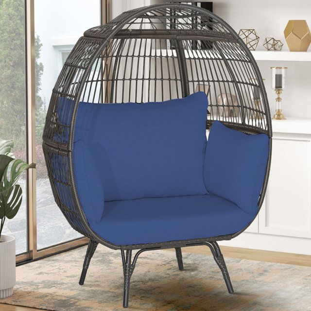 Costway Navy Oversized Egg Lounger with 4 Cushions - Size: 110 x 82 x 145cm - Blue - Wilko - image 1
