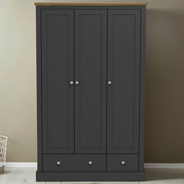 Devon 3 Door 2 Drawer Charcoal Wardrobe - Size: 3 Door, 2 Drawer - Grey - LPD Home - Wilko - image 1